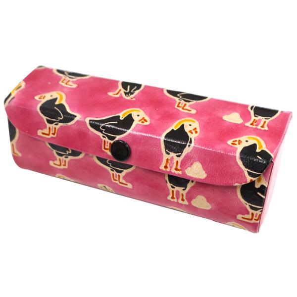 山羊革 メガネケース エトピリカ柄（ピンク）