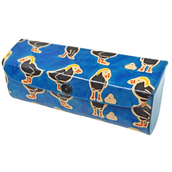 山羊革 メガネケース エトピリカ柄（ブルー）