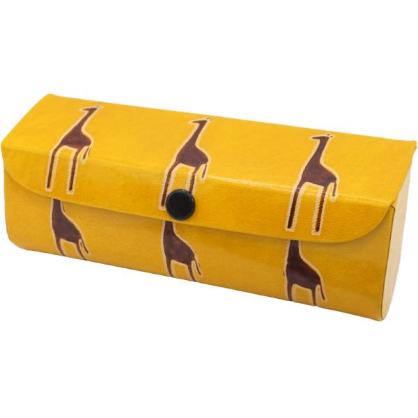 山羊革 メガネケース キリン柄（黄色）