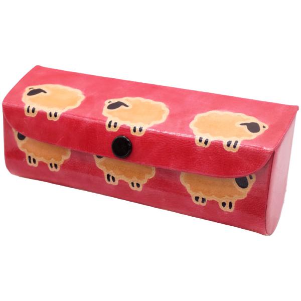 山羊革 メガネケース ひつじ柄（ピンク）