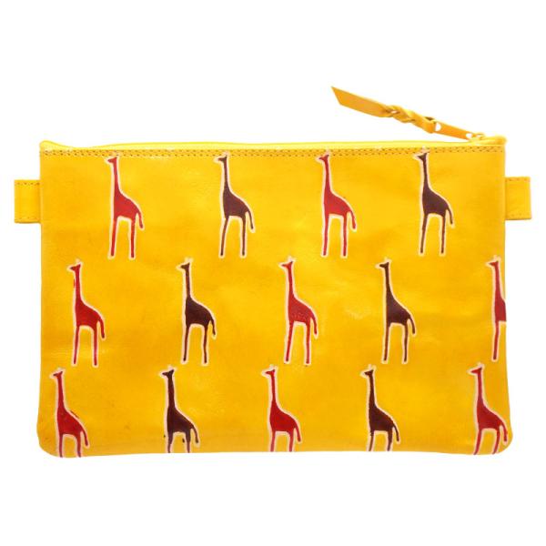 フラットポーチM キリン柄（黄）（メール便対応）