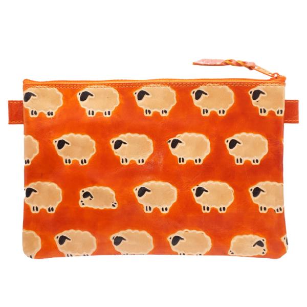 フラットポーチM ひつじ柄（オレンジ）（メール便対応）