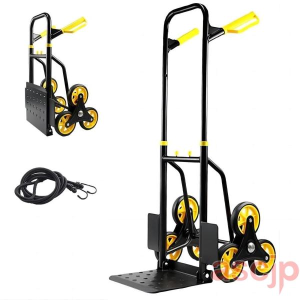 階段台車 6輪折りたたみ 軽量階段登れる 台車固定ロープ付 階段用台車 耐荷重200kg 静音ゴム車...