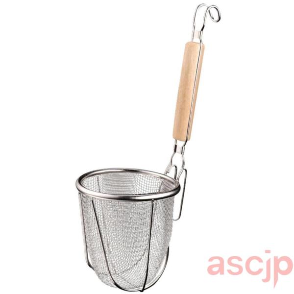 業務用 ラーメンてぼ キッチン用品 うどん 丸 湯切り ざる ステンレス製 木柄 フック付き ラーメ...