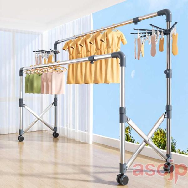 物干しラック 、伸縮式 折りたたみ式 ステンレス ものほしざお 屋外 室内 ベランダ 風に強い 錆び...