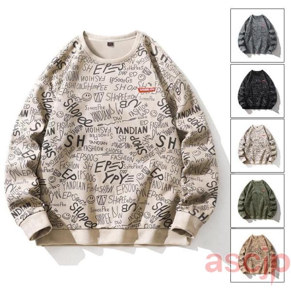 メンズ ファッション トップス トレーナー ジャージ スウェット クルーネック 英字プリント 通勤 ...