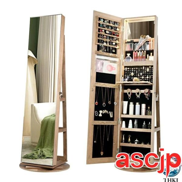 全身鏡 スタンドミラー 360度回転 ドレッサーミラー キャビネット付き アクセサリー収納 鏡付き収...