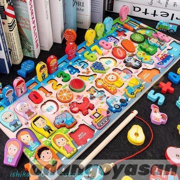 モンテッソーリ おもちゃ 木製パズル教具 積み木 知育玩具 数字 型はめ お魚釣りゲーム 積み木 子...