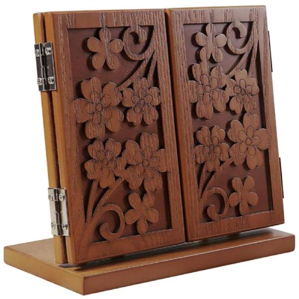 フェリモア 鏡 卓上 三面鏡 卓上ミラー 木製 卓上鏡 扉 化粧鏡 彫刻 角度調整 折りたたみ (ブ...