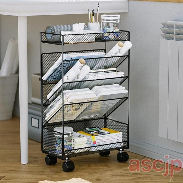 本棚 収納棚 キャスター付き ブックシェルフ 錬鉄製の金属 デスクサイド本棚 書類棚 スリム 大容量...