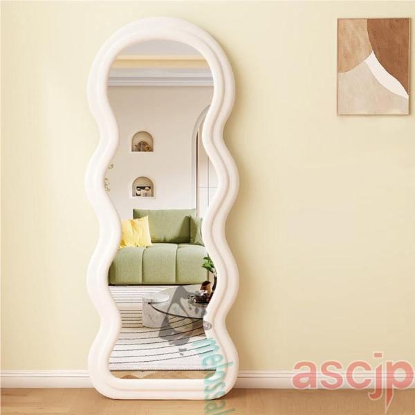 波型 全身鏡 韓国 風 鏡 全身 姫系 姿見 白 ピンク グリーン かわいい 鏡 大きめ 立て掛けミ...