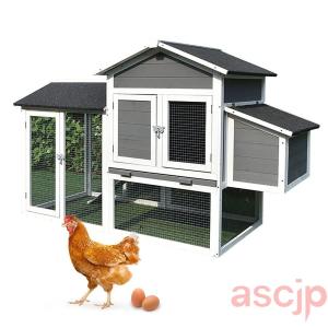 鶏小屋 鶏用ケージ 金網製の戸と窓 アスファルト屋根付き トレイ付き 階段付き 産卵箱付き 通気性 雨を防ぐ 大空間 多機能 DIY 杉材 木製耐候性鶏舎