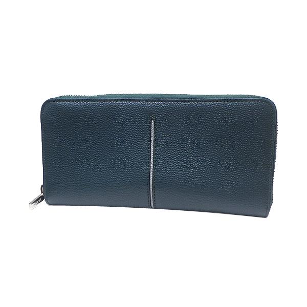 【値下げ】TOD'S トッズ ラウンドファスナー長財布 レザー モスグリーン 中古 質屋出品