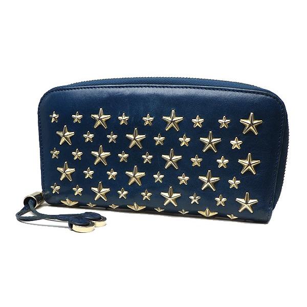 【値下げ】JIMMY CHOO ジミーチュウ ラウンドファスナー長財布 星スタッズ ブルー系 中古 ...