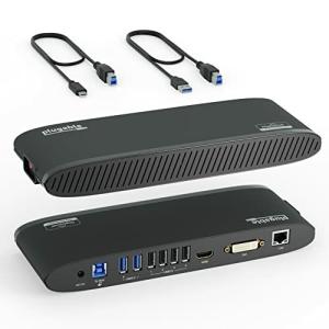 Plugable USB3.0 ドッキングステーション 横置き Windows および Mac 用 - デュアルモニター HDMI DVI VGA ポート ギガビッ