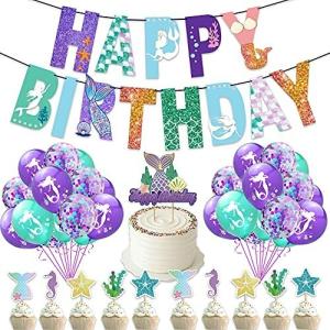 Odette 誕生日 風船 飾り付け セット マーメイド 人魚 バルーン happy birthday ガーランド 誕生日装飾品 紙吹雪風船