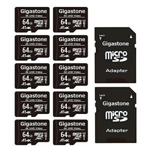 Gigastone まいくろsdカード 64GB 10個セット, SDアダプタ付き, 4K UHD ビデオ 撮影, 95MB/S Microsd 64GB, MicroSDXC UHS-I A1 U3 C10