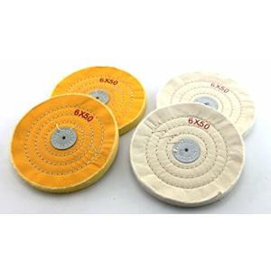 Speed MAO 150mm コットン 布 バフ ホイール ＆ クロス セット 仕上げ 両頭 グラインダー にも (黄＆白