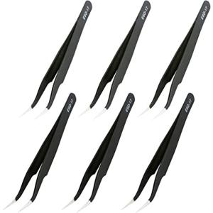 Utoolmart ピンセット ESDピンセット 静電防止ピンセット 先曲タイプ 全長123mm 1個入り ESD-17 精密ESD 極細 ステンレ