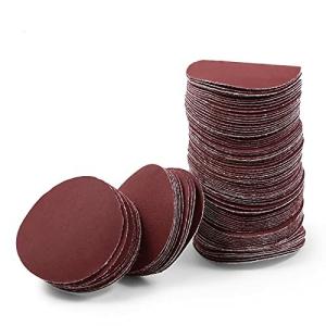 LEONTOOL サンドペーパー サンディングペーパー #400 100枚 50mm*50mm マジック式 丸型 赤 研磨用 木工用 表面処理 穴