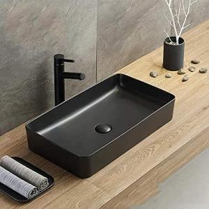 Zenojaku 洗面ボウル 洗面台 陶器製 手洗いボウル ベッセル式 手洗器 排水金具付き ブラック