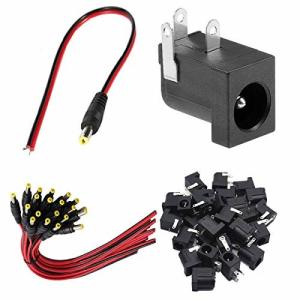 Youmile 20個 DC電源ジャックソケットコネクタ5.5 x 2.1mm DC-005ブラックバレル型PCBマウント+ 12V DC電源ジャックコネ