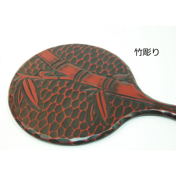 日本製 手鏡 化粧 木製 ハンドミラー 化粧 鎌倉彫 特大丸 松丸彫 竹彫り 2E-100