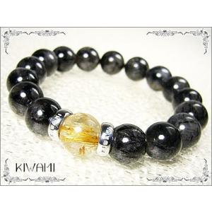 KIWAMI/ルチルクォーツ×ブラックルチル/天然石ジュエリーブレスレット5星クラス13mm｜ashiya-rutile