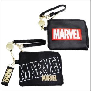 マーベル 小物入れ パスケース MARVEL キャラクター コインケース クラックス 定期入れ リールストラップ付き アメコミ ロゴ ブランド