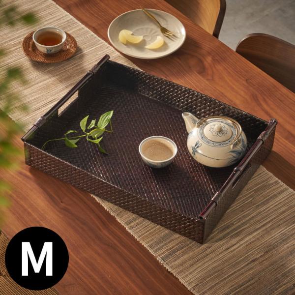 お盆 サービストレー トレイ Mサイズ パンダン 持ち手付き ハンドル 収納 バリ アジアン 雑貨 ...