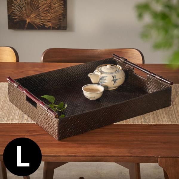 お盆 サービストレー トレイ Lサイズ パンダン 持ち手付き ハンドル 収納 バリ アジアン 雑貨 ...