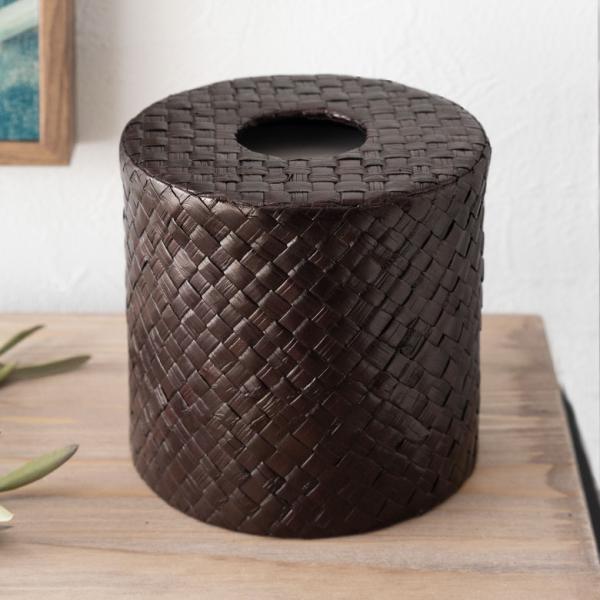 パンダンで編まれた丸いトイレットペーパーケース かぶせるタイプ ブラウン ホルダー ケース カバー ...