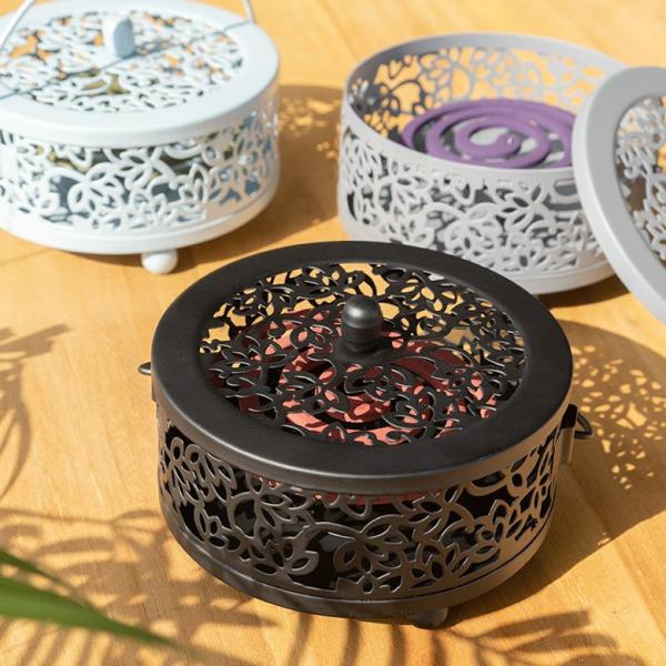 蚊取り 線香 入れ 蚊遣り ホルダー スチール製 ロータス 蓮 ブラック グレー ライトブルー 10...