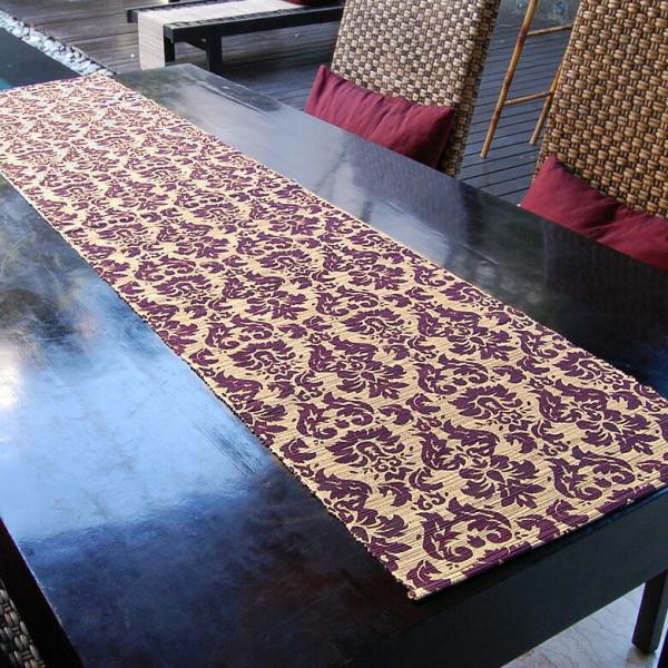 ウォーターヒヤシンス 可愛い模様の テーブルランナー パープル×ナチュラル 10830