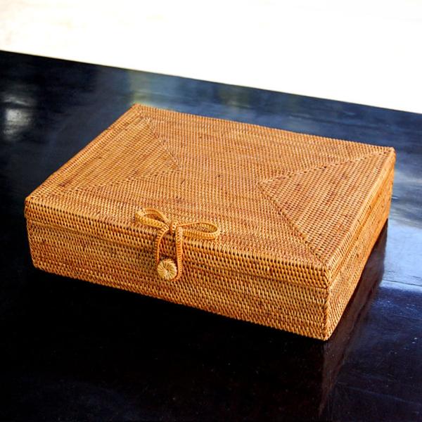 アタ 編まれた 四角いフタ付きボックス型 バスケット 柄 なし 05P03Dec16 10985