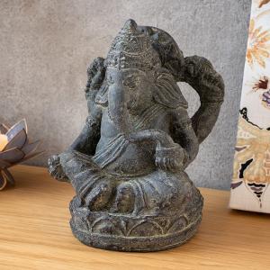 ガネーシャのアンティーク調アジアンストーンオブジェ ブラウン バリ