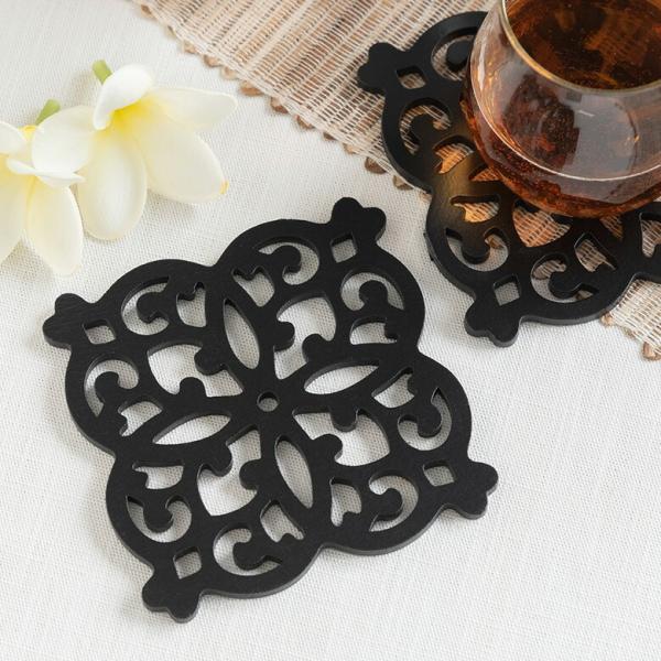 メール便対応 オリエンタルモチーフの木製コースター 11384