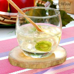 メール便対応 チークウッドの輪切りコースター 皮なしタイプ 11810