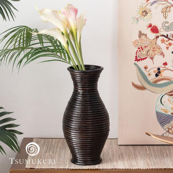 フラワーベース ラタン 籐 花瓶 花びん 花器 くびれ型 約 W 15cm D 15cm H 30c...