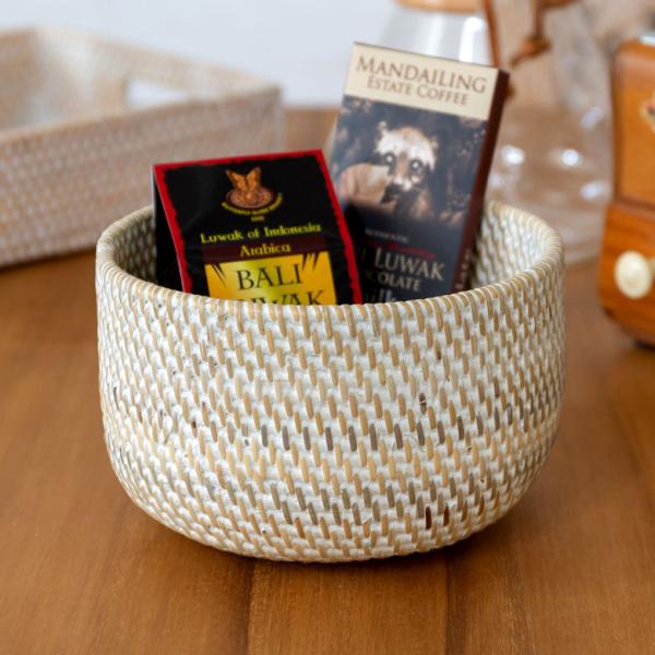 プランターカバー ラタン製 ホワイトウォッシュ 丸型 約15.5×15.5cm 深さ10cm 134...