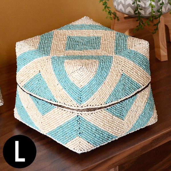 ソカシ ビーズ製 ダイヤ柄 20×20cm ベージュ×ブルー 13532-