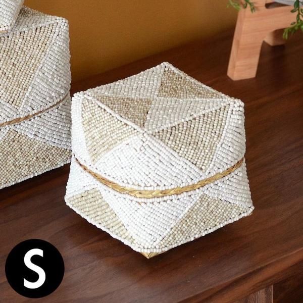 ソカシ ビーズ製 ダイヤ柄 13×13cm 白×ベージュ 13535-s