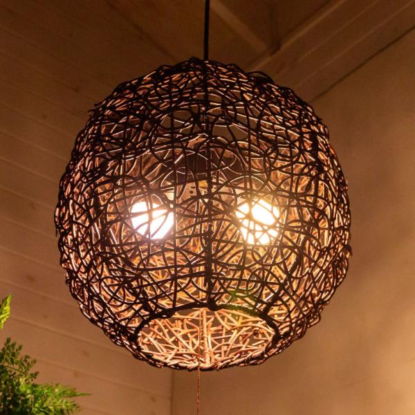 ペンダントライト ボールタイプ 2灯 口金E26 100W 籐 ラタン製 LED 対応 径40cm ...