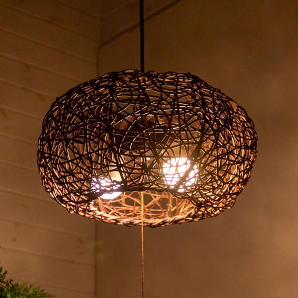 ペンダントライト オーバルタイプ 2灯 口金26 100W 籐 ラタン製 LED 対応 径40cm ...