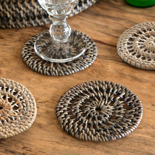 コースター ラタン製 プレースマット プレイスマット テーブルウェア 径約10.5cm 高さ0.5c...