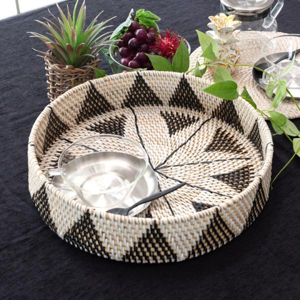 トレイ トレー ラウンドトレイ デコレーショントレイ ラタン製 ボウル かご 収納 径約30cm 深...