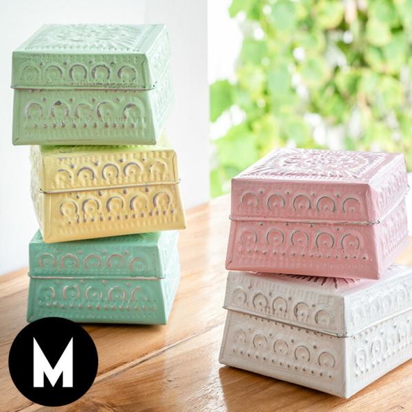 小物入れ 蓋付き 正方形 Mサイズ ソカシ アルミ製 型 押しデコレーション柄 幅約11cm 高さ約...