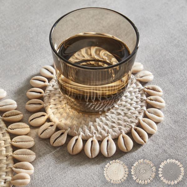 メール便対応 コースター ラタン ラウンド 約　W 14cm × D 14cm × H 0.5cm ...