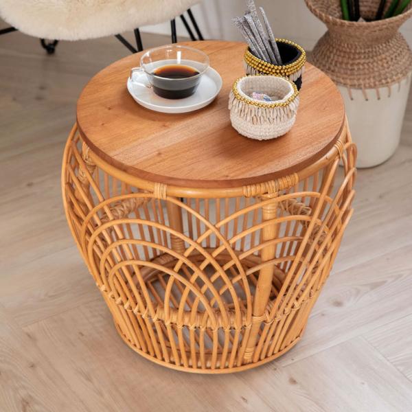 サイドテーブル ラタン コーヒーテーブル ナイトテーブル W 41cm D 41cm H 41cm ...