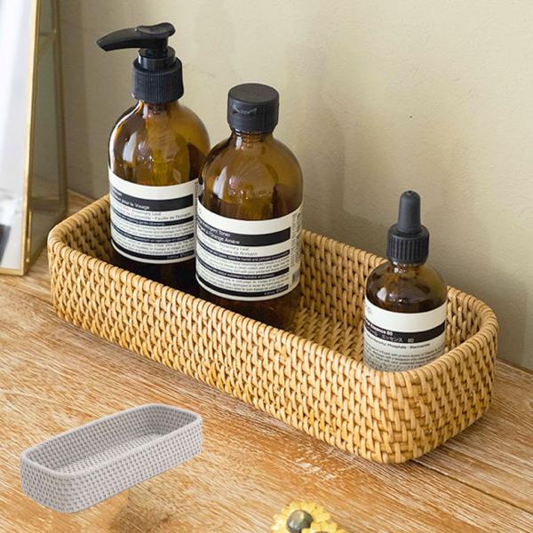 トレイ トレー Sサイズ ボックス ケース ラタン 籐 ホワイト ナチュラル 約 W 25.5cm ...